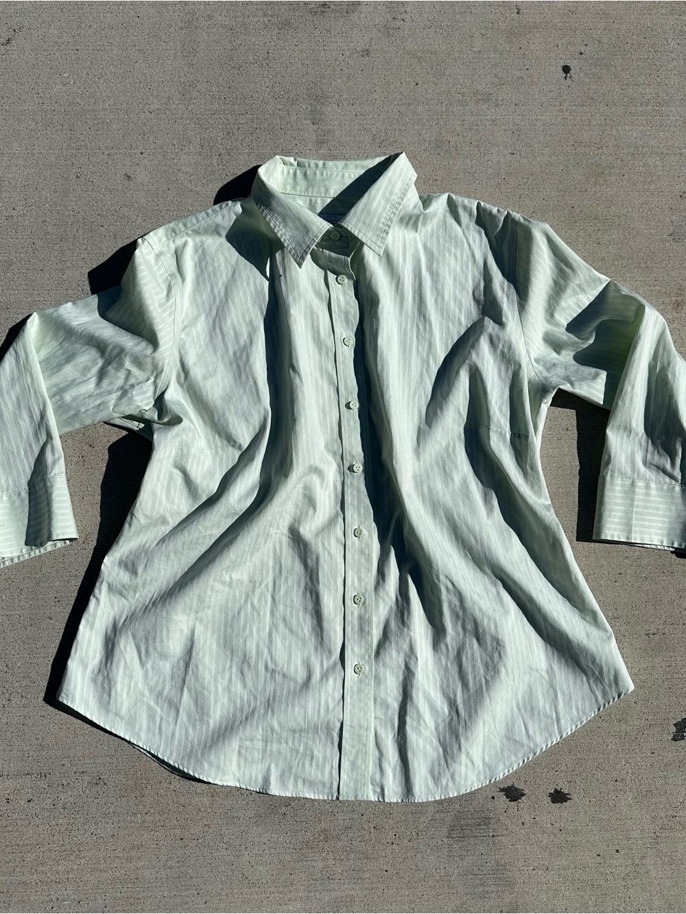 Women's Light Mint Green Button-Up Blouse Striped